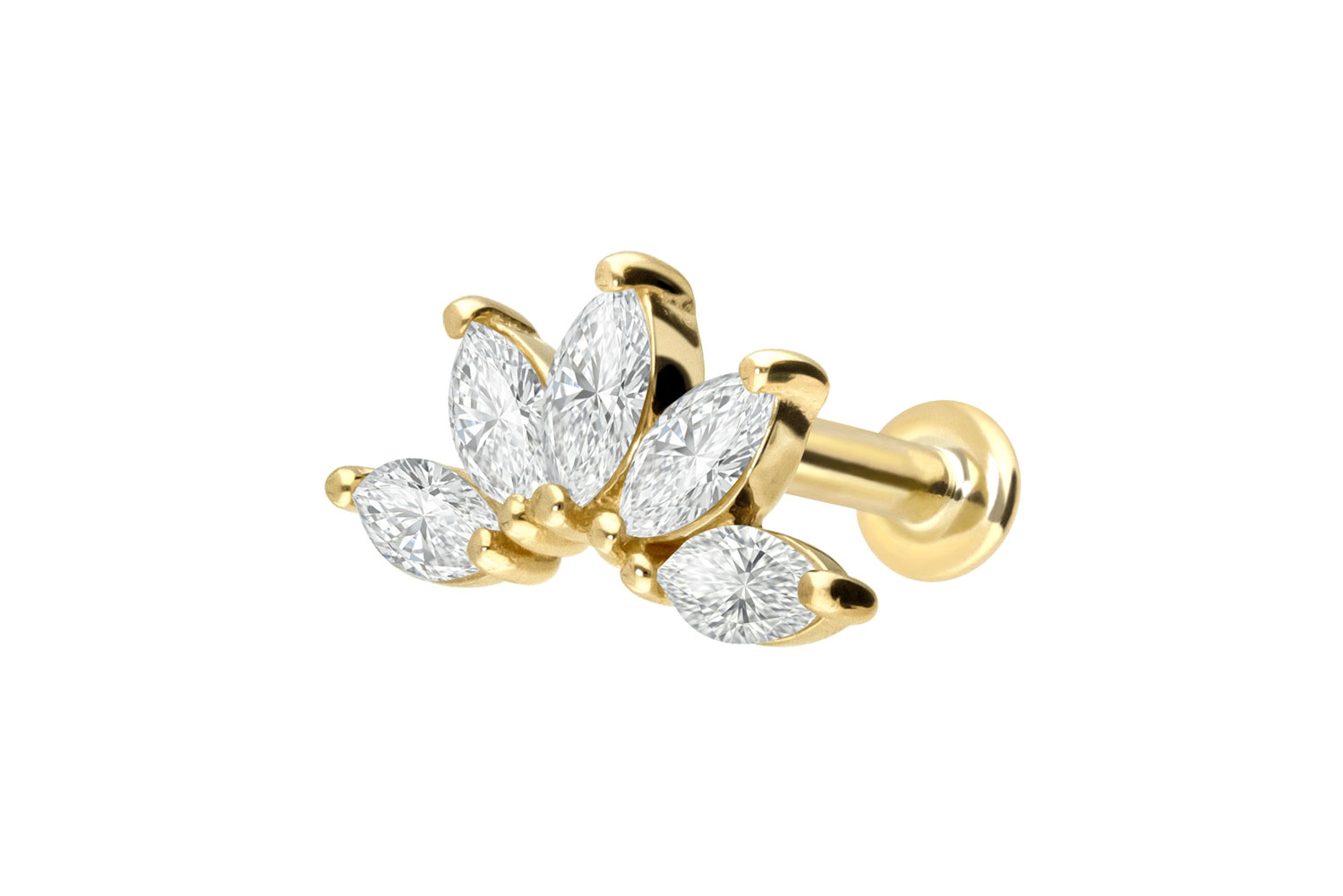 18 Karat Gold Labret Piercing mit Innengewinde DIAMANT-LOTUSBLÜTE